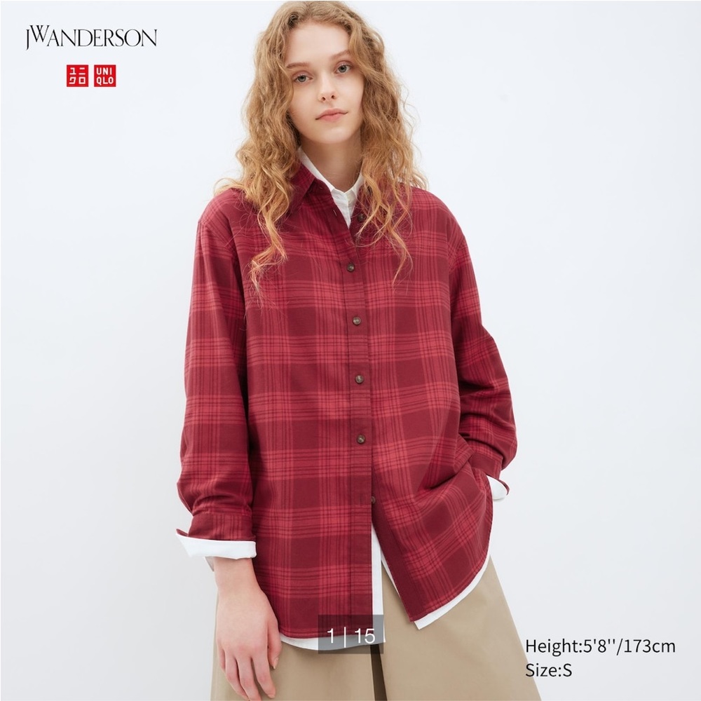 Flannel Checked Long-Sleeve Long Shirt sz S